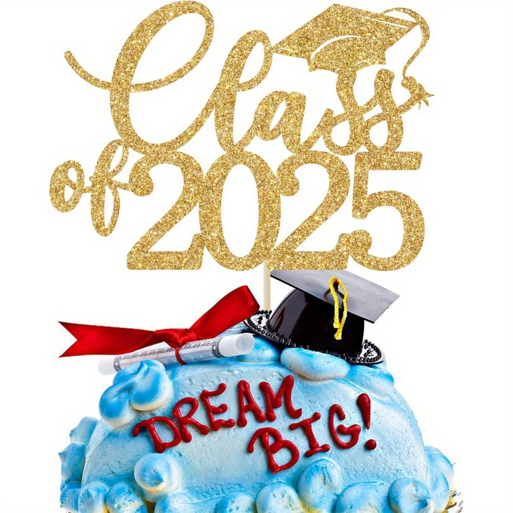 1 Pack Class of Cake Topper, Graduation Party Decoration, Congratulations Graduation, Happy Graduation Party Decor: Gold