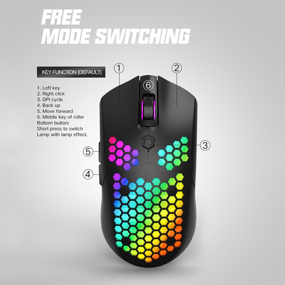 X2 Draadloze Gaming Mouse 7 Knoppen 12000 Dpi Verstelbare Rgb Backlit Ergonomische Muis Lichtgewicht Honingraat Shell Gamer Muizen