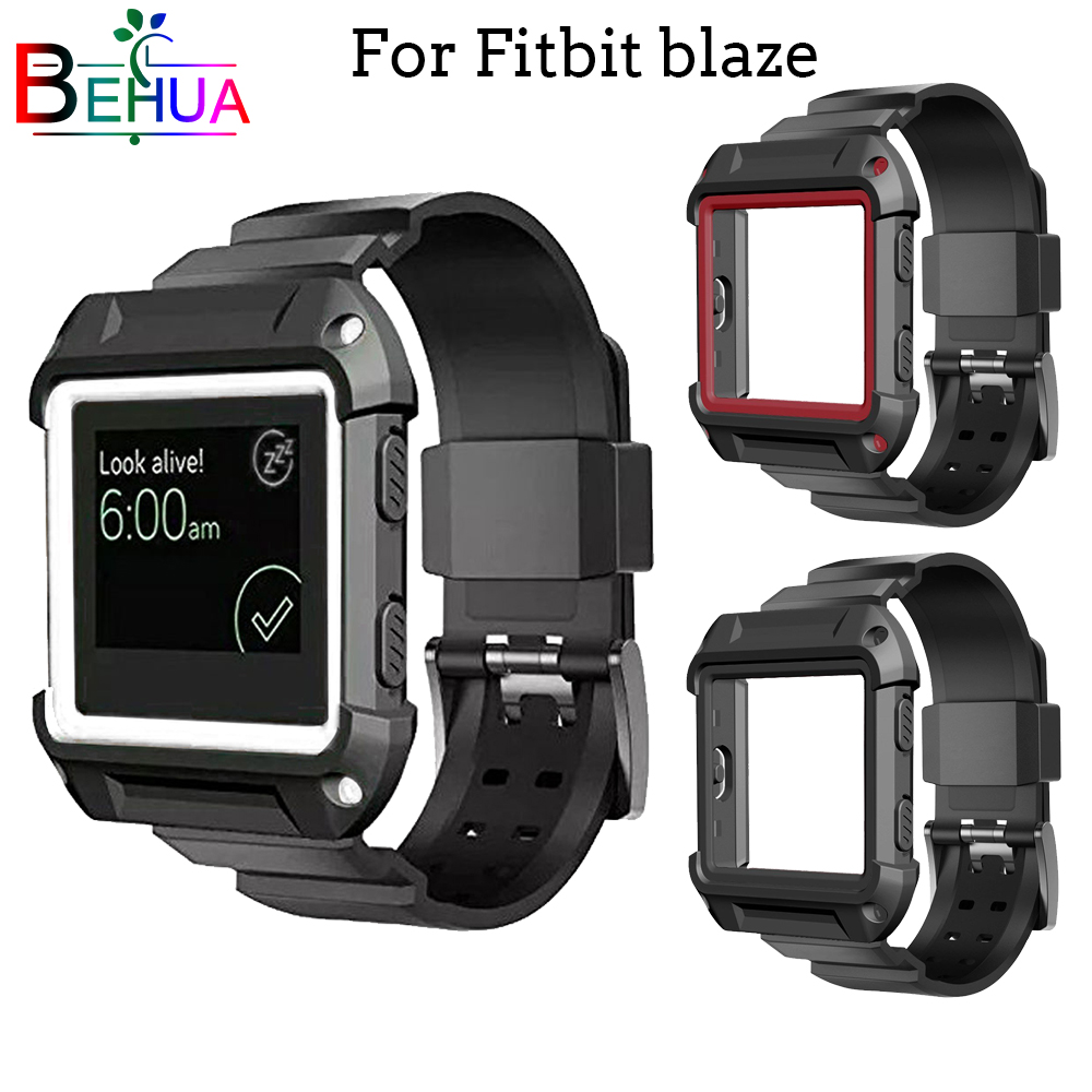 2 i 1 silikonreim + koffertdeksel ramme klokkeremmer for fitbit blaze smart klokkerem sport utendørs rem erstatning klokkerem