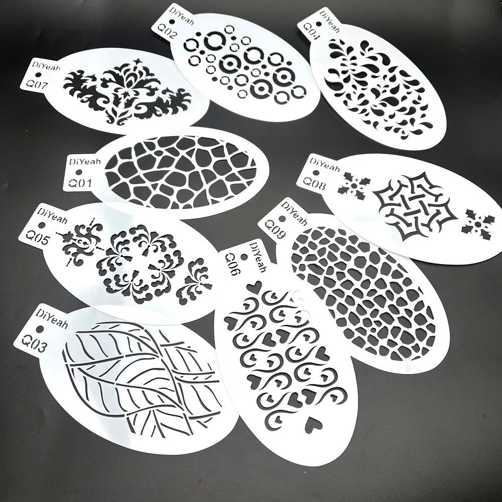 Plantillas para pintar cara y cuerpo, 9 piezas, corona de princesa de dibujos animados, natación, sirena, unicornio, cuerno, perro, maquillaje de Halloween, plantilla de arte, maquillaje