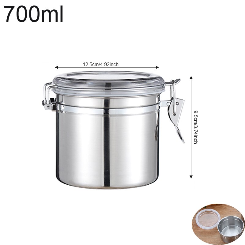 Stainless Steel Airtight Coffee Container Storage Canister Set Coffee Jar Canister With Scoop For Coffee Beans Tea 700ml/1400ml: Silver 700ml