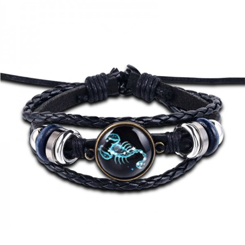 12 Constellation Bracelet Luminous Leather Bracelets Charms Zodiac Sign Bracelets Leo Virgo Libra Gemini for Man Woman Jewelry: Scorpio-Tian xie