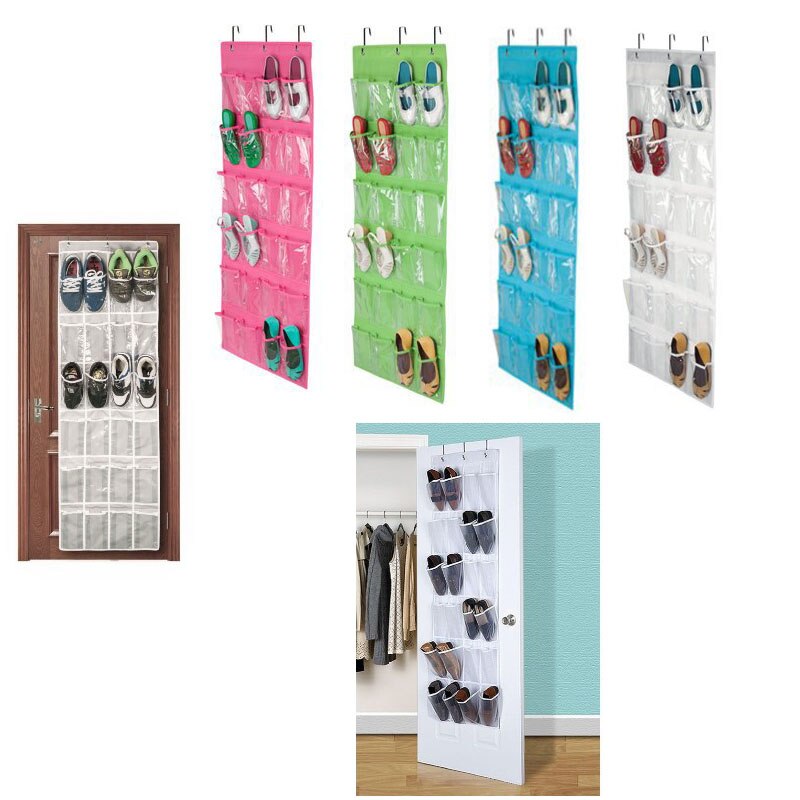 Organizador colgante con 24 bolsillos, bolsa de almacenamiento detrás de la puerta, para zapatos, parachoques, para cuna, cocina, baño, con ganchos
