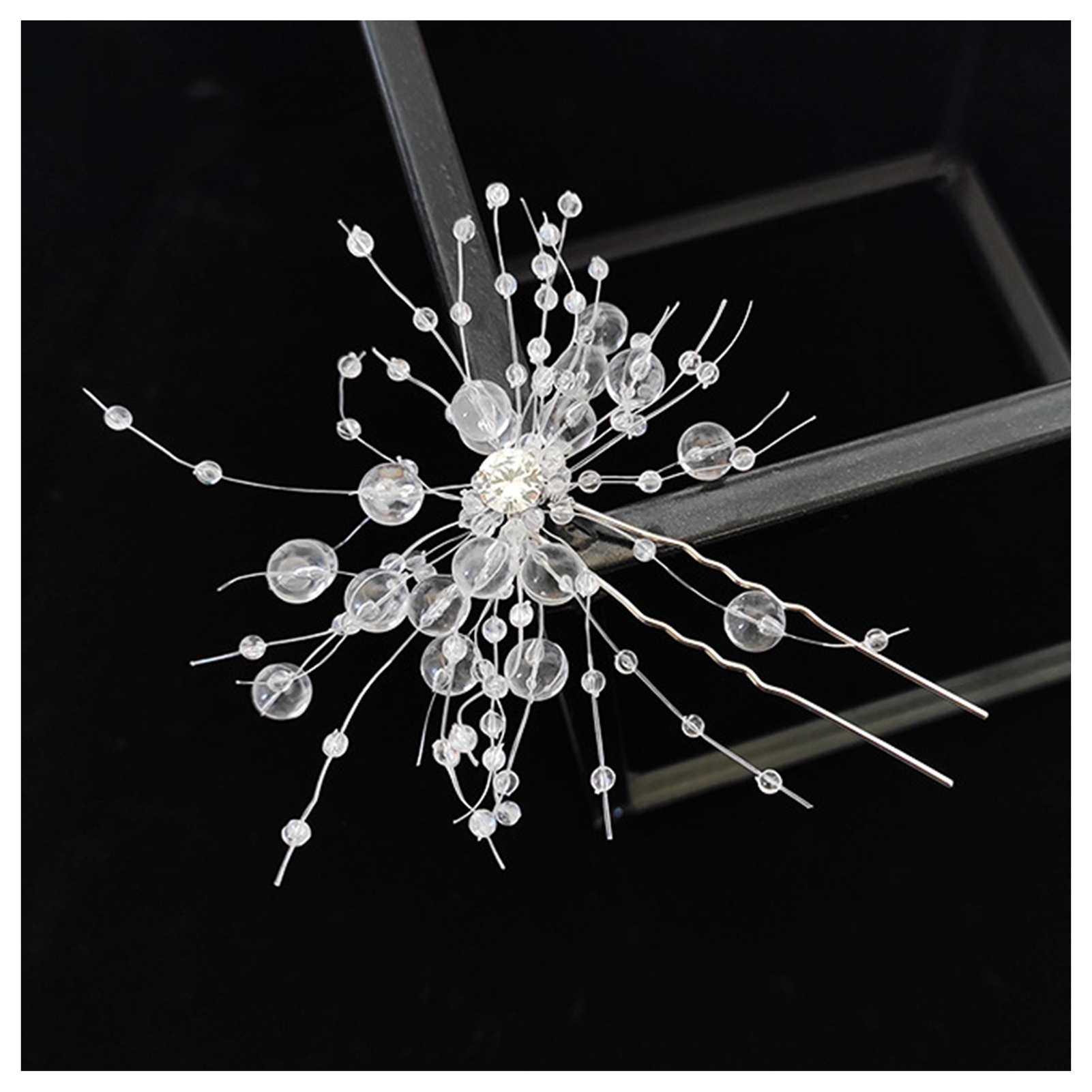 Horquilla de boda de cristal para mujer, accesorios para el cabello, horquillas en forma de U, joyería nupcial para el cabello, pinzas para el cabello con diamantes de imitación, tocados: Bañado en rodio de imitación