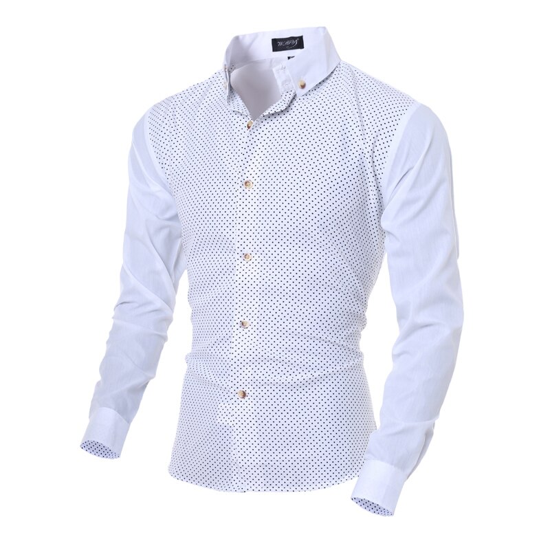 Rabat vestlige klassiske prikker mænds skjorter m -2xl patchwork ærme unge drenge afslappet skjorte slim fit