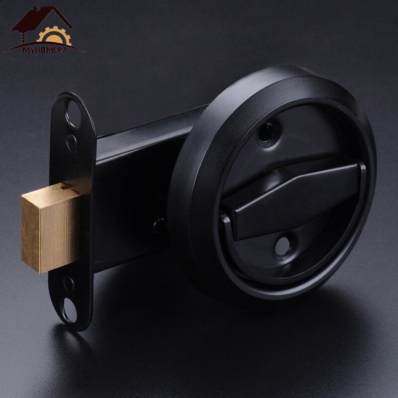 Myhomera Stainless Steel 304 Lock Recessed Invisible Handle Safety Hidden Door Locks Cabinet Pull Fire Proof Single-sided Locker: Lock Black