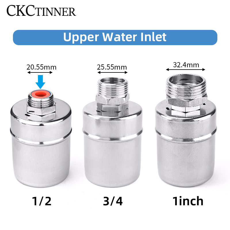 Flottörventil automatisk vattennivåkontroll 1/2 " 3/4 " 1 tum 304 rostfritt stål flytande installerad inuti för torntank