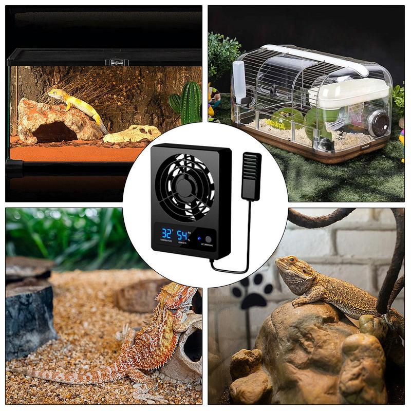 Temperaturgesteuerter Lüftungsventilator für Reptiliengehäuse, intelligenter Lüfter mit LED-Anzeige, geräuscharm, für Amphibien, Schlangen