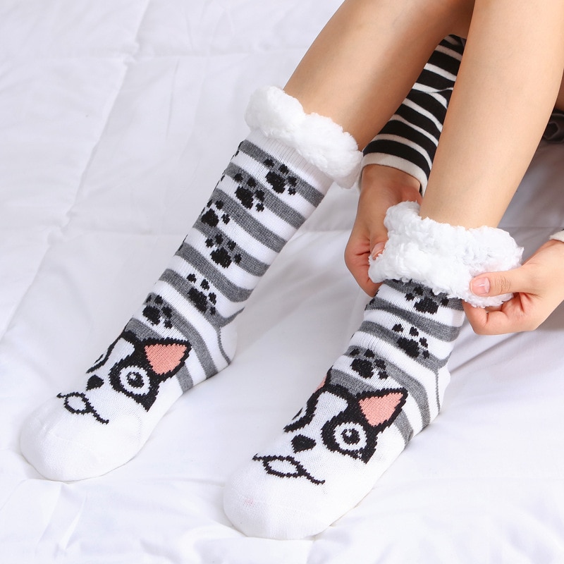 Women Winter Christmas Socks Cotton Print Thicken Anti-slip Warm Fleece Socks Female harajuku Ladies Funny Socks streetwear