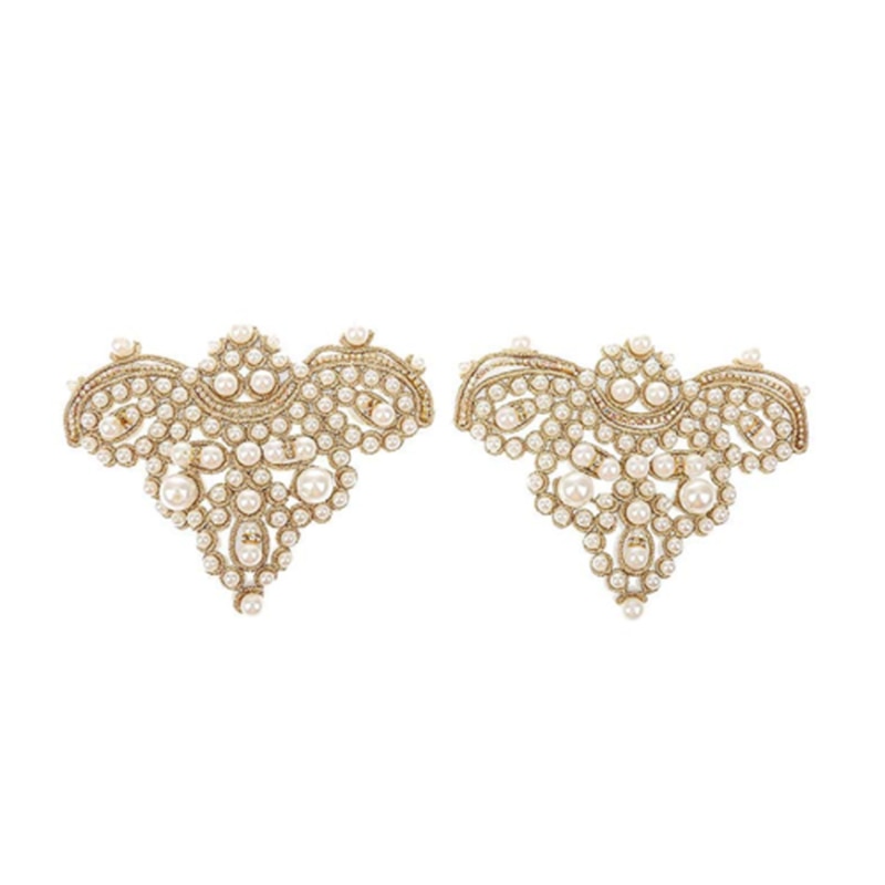 2 Stuks Parel Bloem Schoen Clip Met Strass Ijzer Op Parel Patch Badge Applique