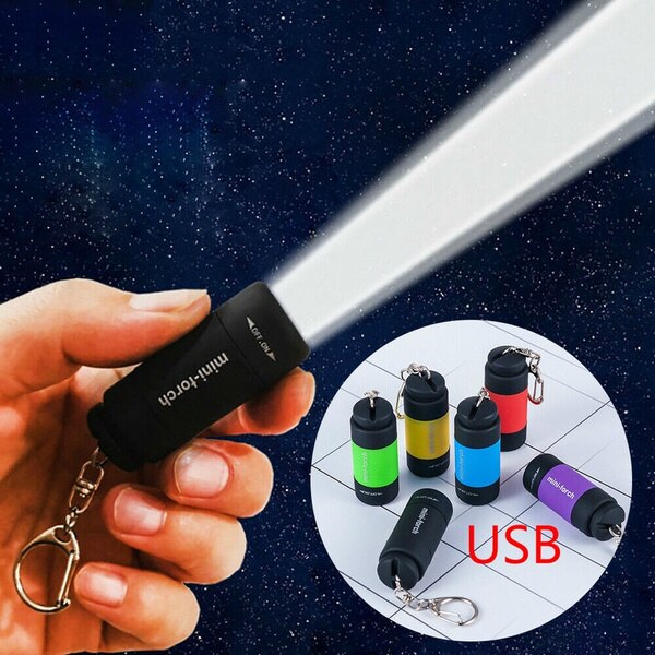 1pc mini nyckelring ficklampa usb uppladdningsbar led-lampa ficklampa lampa vattentät starkt ljus liten ficklampa nyckelring