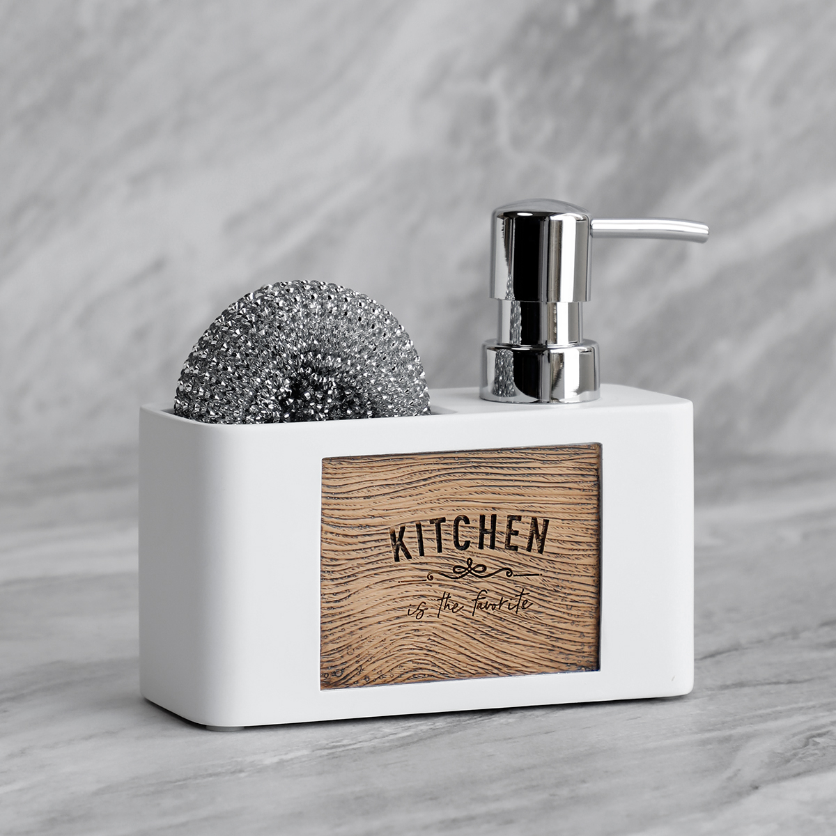 Distributeur de savon de cuisine avec porte-éponge, distributeur de savon liquide pour les mains et la vaisselle et porte-éponges noir et blanc: WHITE