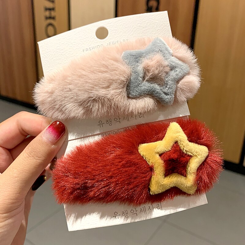 Vrouwen Meisjes Leuke Winter Zacht Pluche Ster Haarspelden Zoete Haar Ornament Hoofdband Haarspeldjes Hair Clips Haaraccessoires
