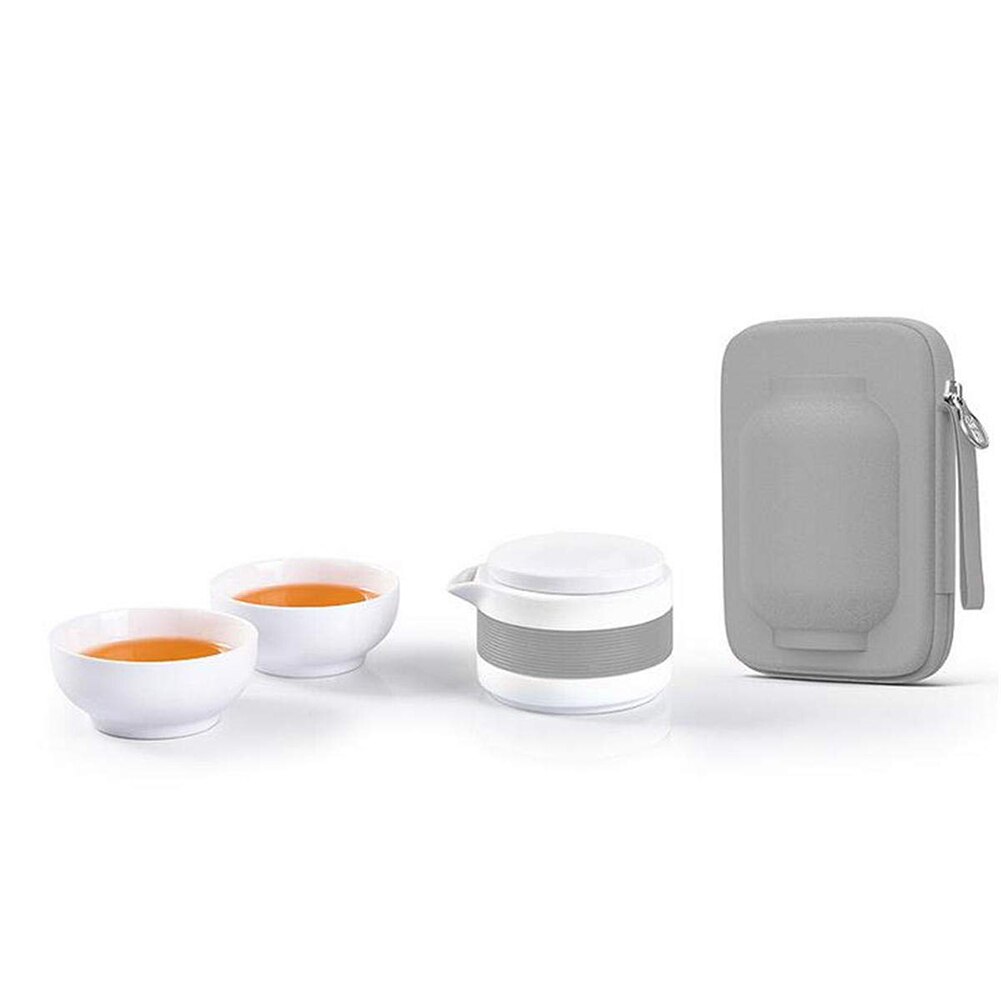 3 st/set keramiska tekoppsset bärbar kung fu tekanna med påse för kontor hem resa tsh shop: Grå