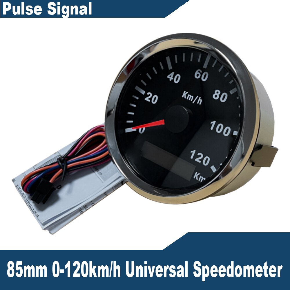 Universal 85mm Speedometer Odometer Speed Gauge 0-120/0-200 km/h for Car Truck Motor Auto with Backlight 12V 24V (Pulse Signal): 120km-BS