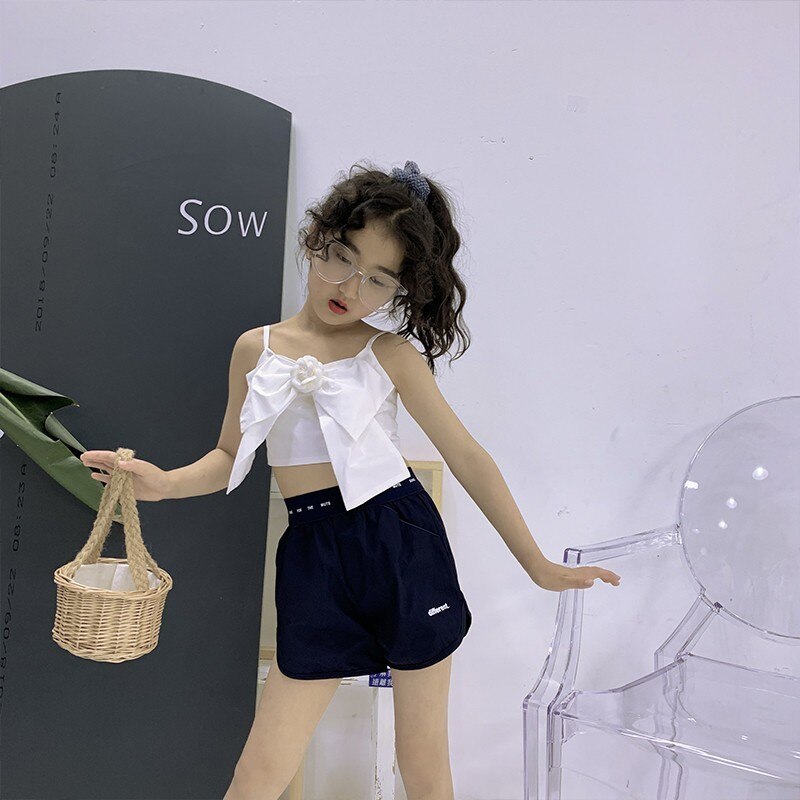 Netto Rood Met Hetzelfde Meisje Hemdje Zomer Midden-Aged Jongen Strik Korte Navel Top: WHITE / 5