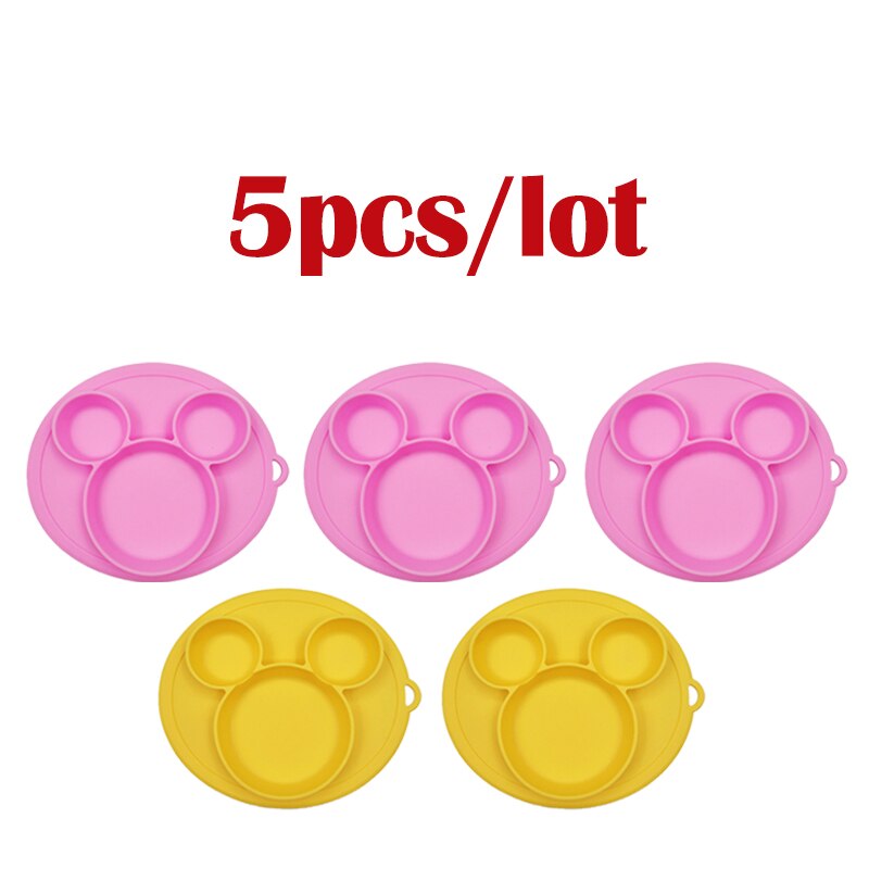 5 stuks/partij baby siliconen bordjes kinderkom borden babyvoeding siliconen kom baby silicagel borden kinder serviesgoed: 3 roze 2 geel