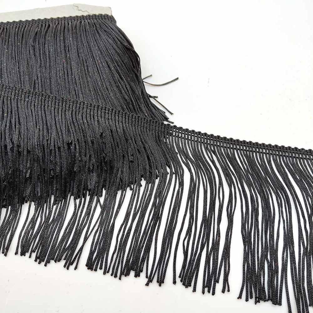 Beatiful-Cinta de encaje con ajuste de la franja de encaje, 10cm de ancho, ribete de franja de borlas para vestido latino, accesorios de vestuario DIY: Black