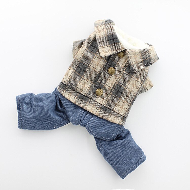 Geruite hondenkleding voor de herfst en winter, puppy geruit overhemd met spijkerbroek, viervoeter dierenoverall, fantasia cachorro: Blauw / Xs