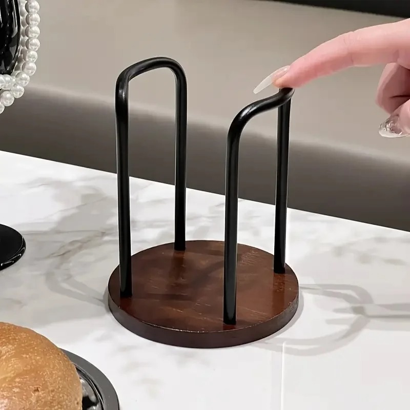 Disposable Cup Storage Holder Rack Shelf Water Tea Cups Wood Dispenser with Longer Stick Mug Display Stand Organizer Supplies: black
