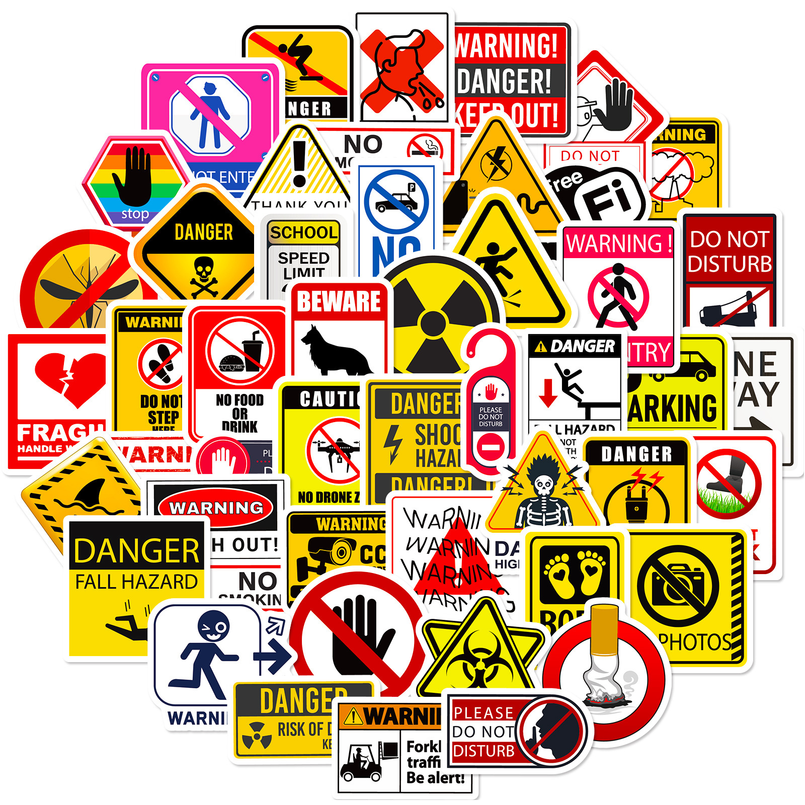 Warning Signs Stickers [50pcs] Bans Cautions Directions Stickers for Helmet Water Bottle Laptop Phone Skateboard Travel: ROSE RED