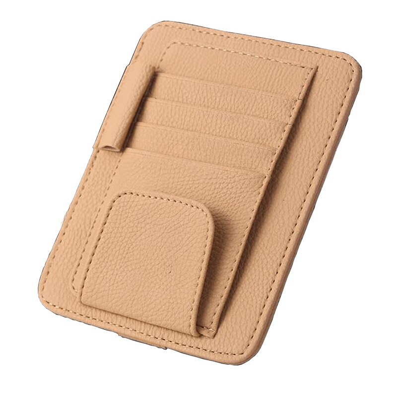Car Sun Visor with Card Holder Auto Anti Dazzling Pocket Storage Glasses Pen Clip PU Leather Car Interior Accessories Auto Parts: White