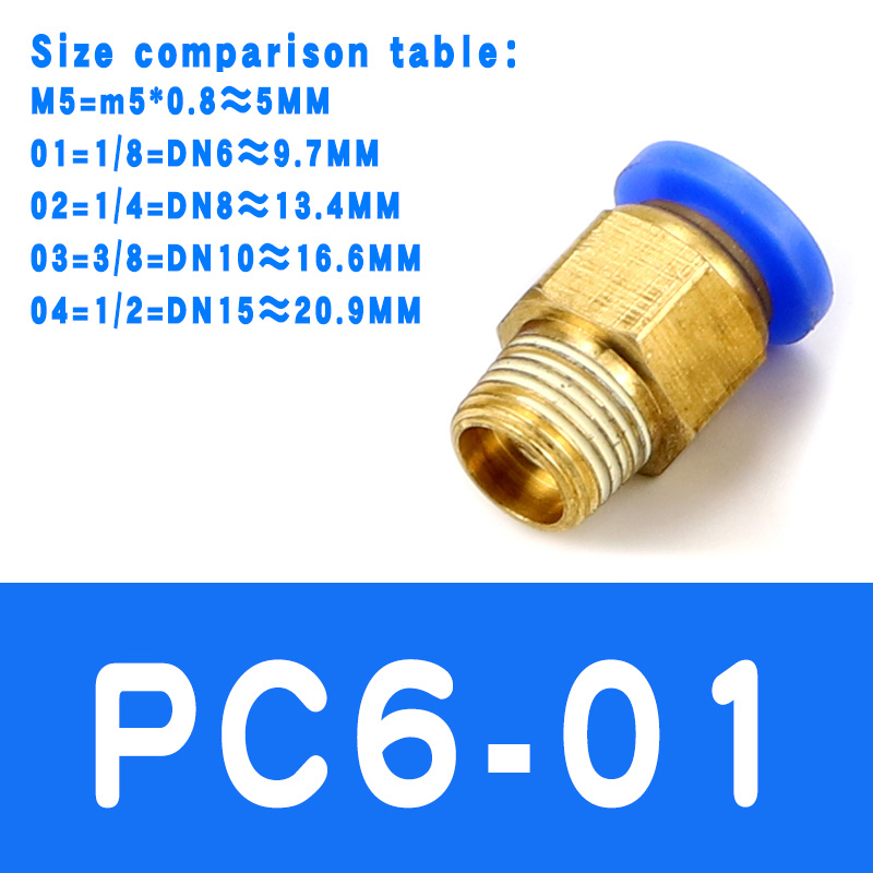 Air Pneumatic PC Fitting 10mm 8mm 6mm 4mm Hose Tube 1/4"BSP 1/2" 1/8" 3/8" Male Thread Pipe Connector Quick Coupling Brass: PC6-01