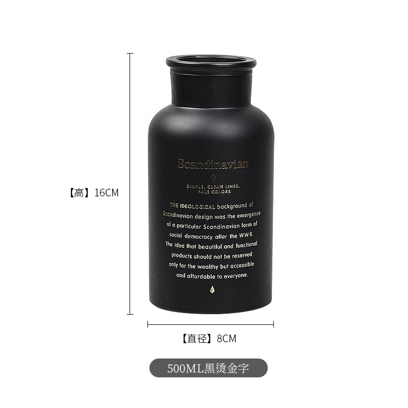 Nordic Black White Glass Vases Hydroponics Plant Flower Home Decor Artificial Flower Bouquet Vase Wedding Table Decoration: Black S