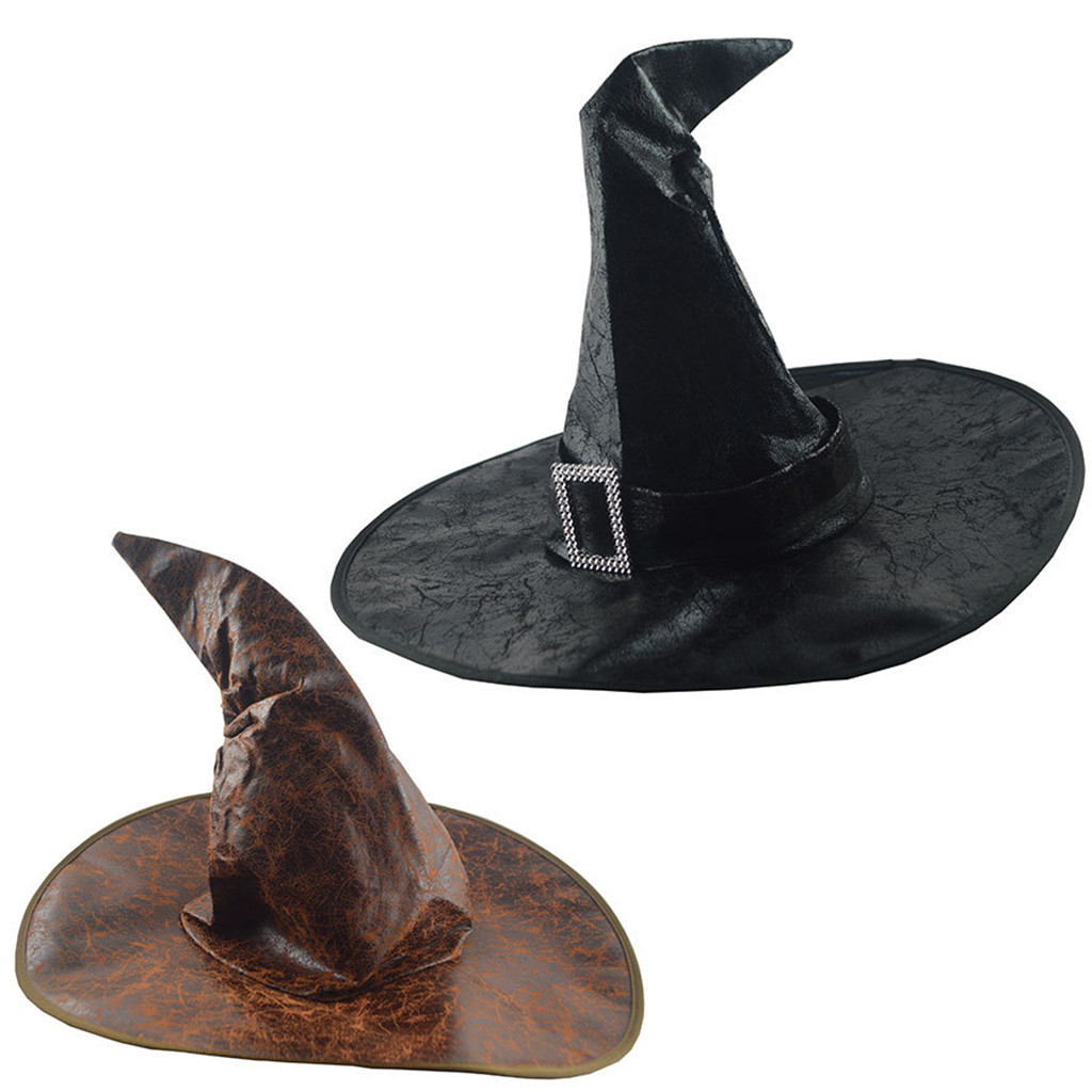 Halloween lue caps dame svart stor rynket heks lue tilbehør for fest rollespill cosplay horn cap