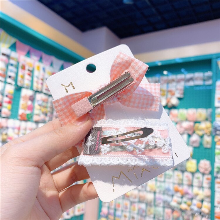 Koreanische Friseur freundlicher Kleine Gitter Bogen Haarnadel Nette Mädchen Bestickte Spitze Spitze Bb Clip Geburtstag Mädchen Haar Stift