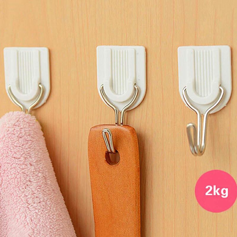 White Self-adhesive Wall Hook Hanger Plastic Sticky Door after Seamless tile strong stick hook wall hook hanger 6Pcs