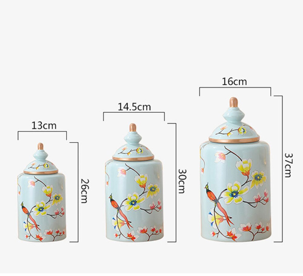 Jarrón de cerámica pintado de flores y pájaros, jarrones clásicos, tarro de caramelo antiguo, tarros de almacenamiento de porcelana multiusos, decoración Vintage para el hogar