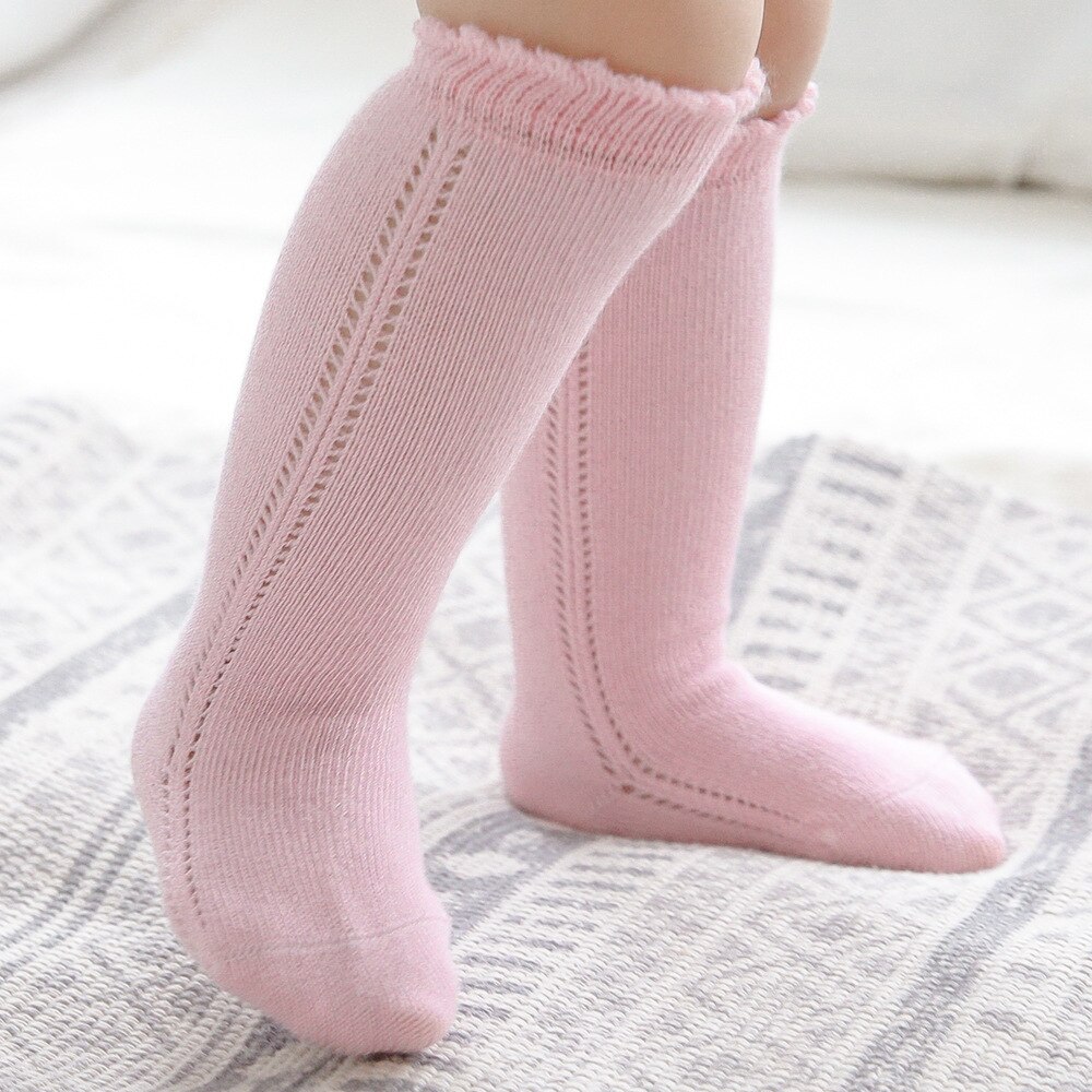 Baby Jongens Meisjes Sokken Knie Hoge Sok Zachte Katoen Peuters Kinderen Lange Sokken Hol Kinderen Socken Unisex Voor 0-5 Jaar: Pink / 0-1 Years (S)