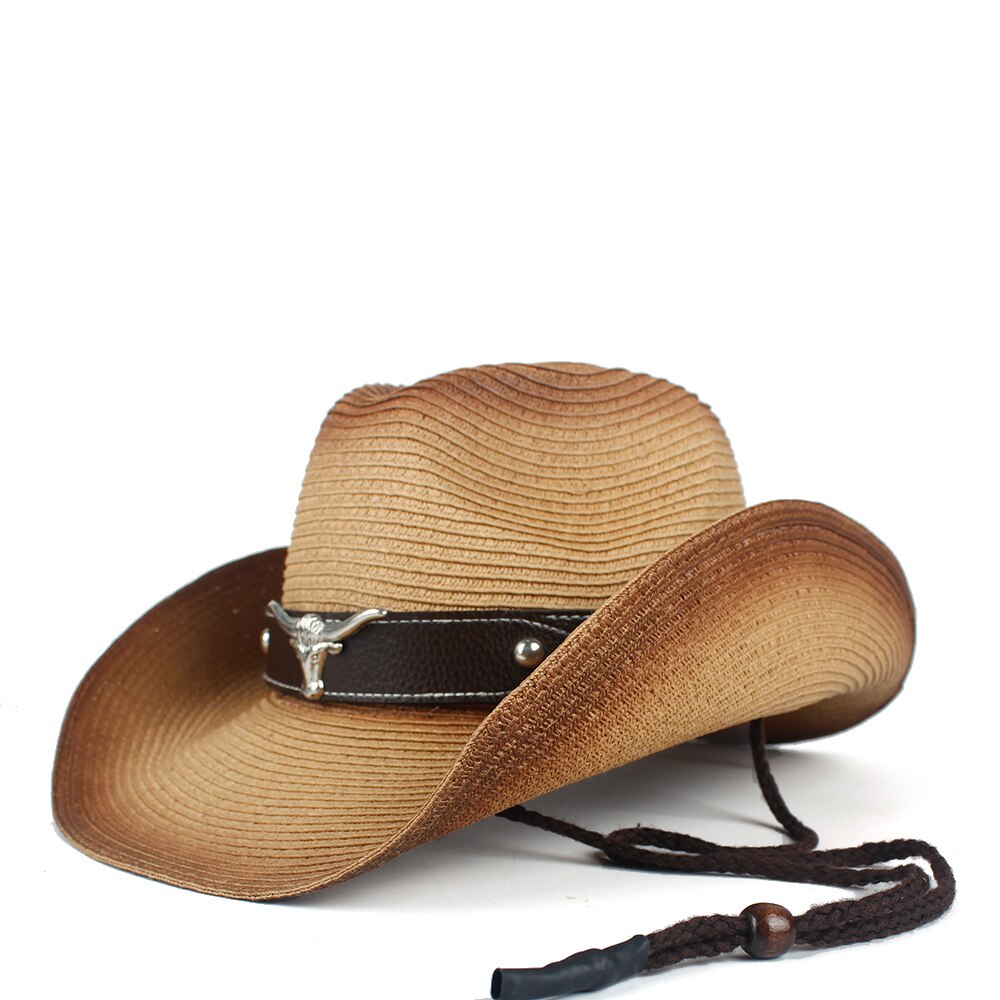 Vrouwen Mannen Hollow Western Cowboyhoed Dame Zomer Stro Bull Head Sombrero Hombre Strand Cowgirl Jazz Zonnehoed Size 57-59 Cm