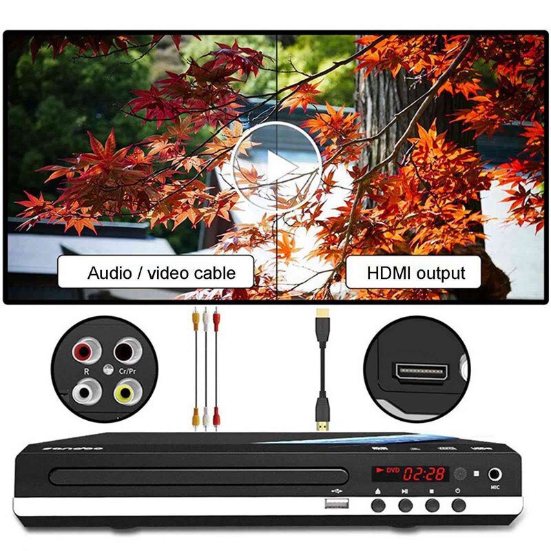 DVD Player for TV Home Multi Region DVD/SVCD/CD Mini Player USB Input Built-in USB Port Included HDMI Cable 1080p Image Output