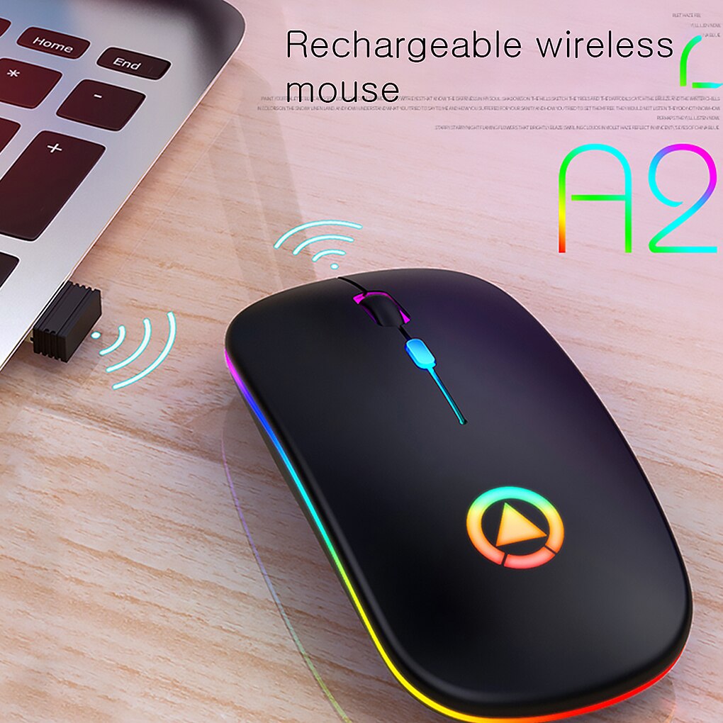 RGB Wireless Mouse Computer Mouse Silent Ergonomic Rechargeable Mice with LED Optical Backlit USB Mice for PC Laptop