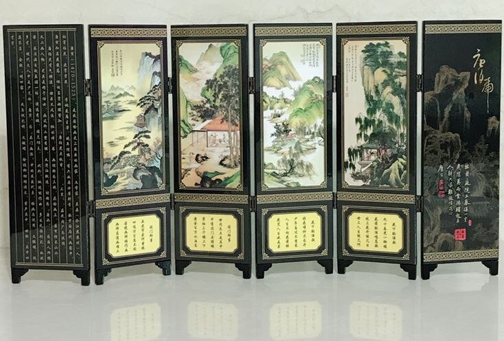 Small screen antique lacquer screen decoration Tang Bohu Chinese classical traditional handmade crafts and