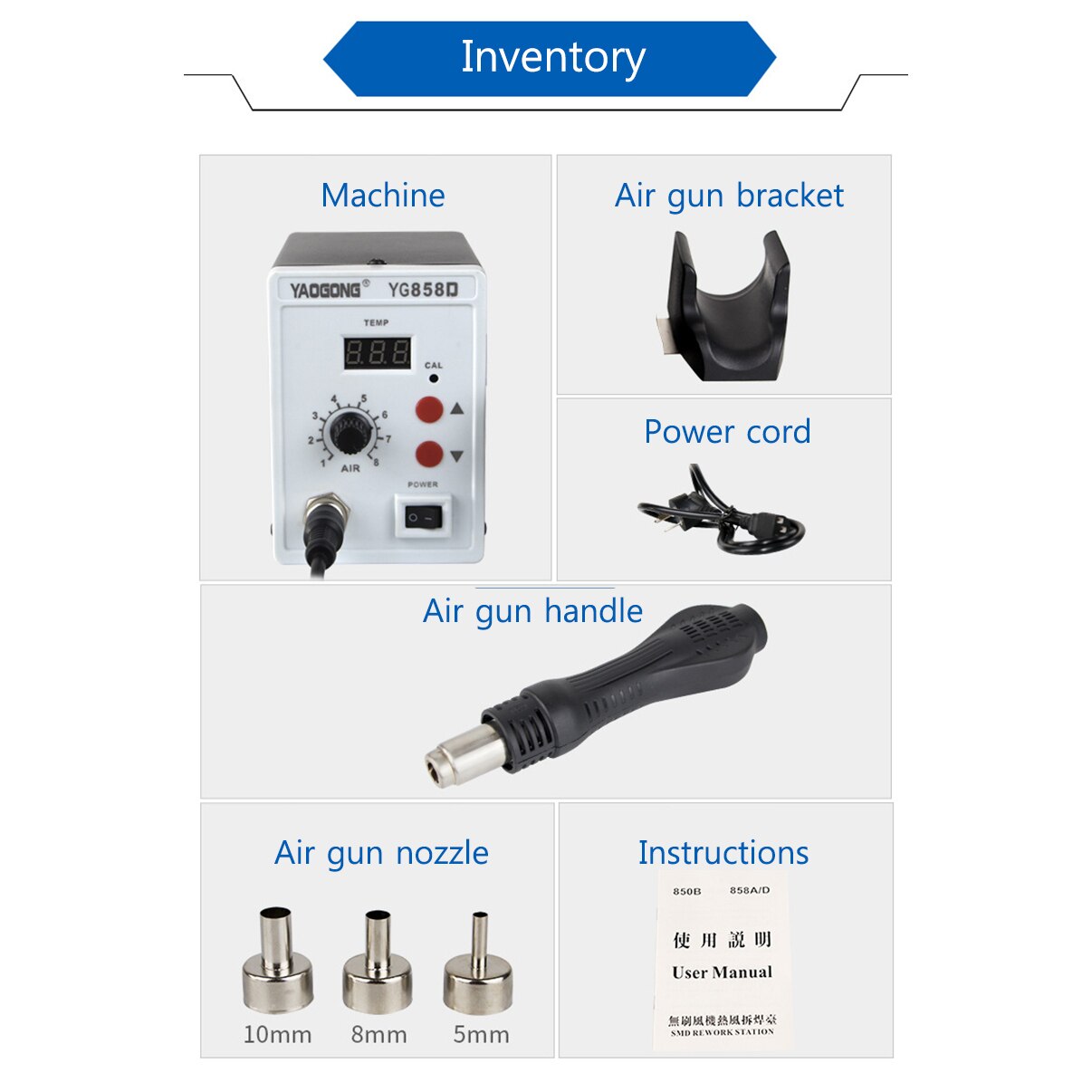 Yaogong 858D Yg 858D Digital Air Smd Rework Station Soldeerstation