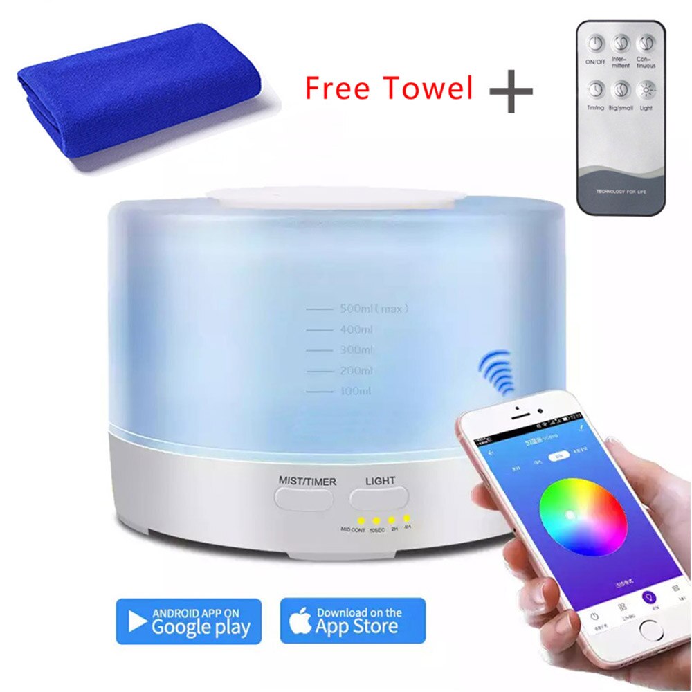 550ML APP Controle Ultrasone Luchtbevochtiger Aroma Essentiële Olie Diffuser Met Afstandsbediening 7 Veranderende Kleuren LED Lamp Voor thuis: ons