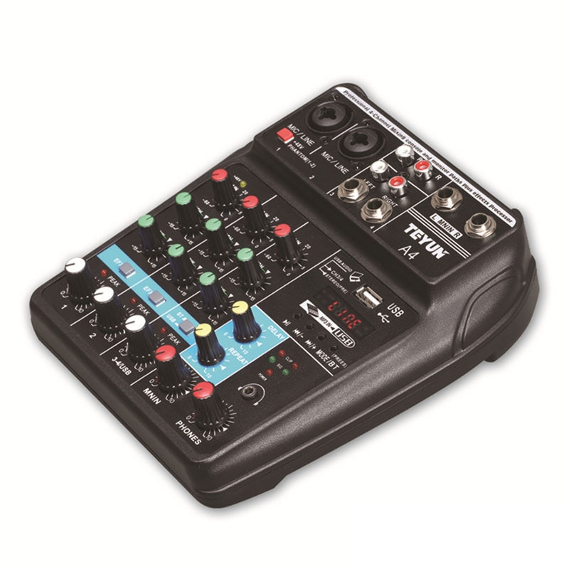 4 Kanalen Audio Sound Mixing Karaoke Console Bluetooth Usb MP3 Record Computer Afspelen 48V Phantom Power Geluidskaart Dj mixer