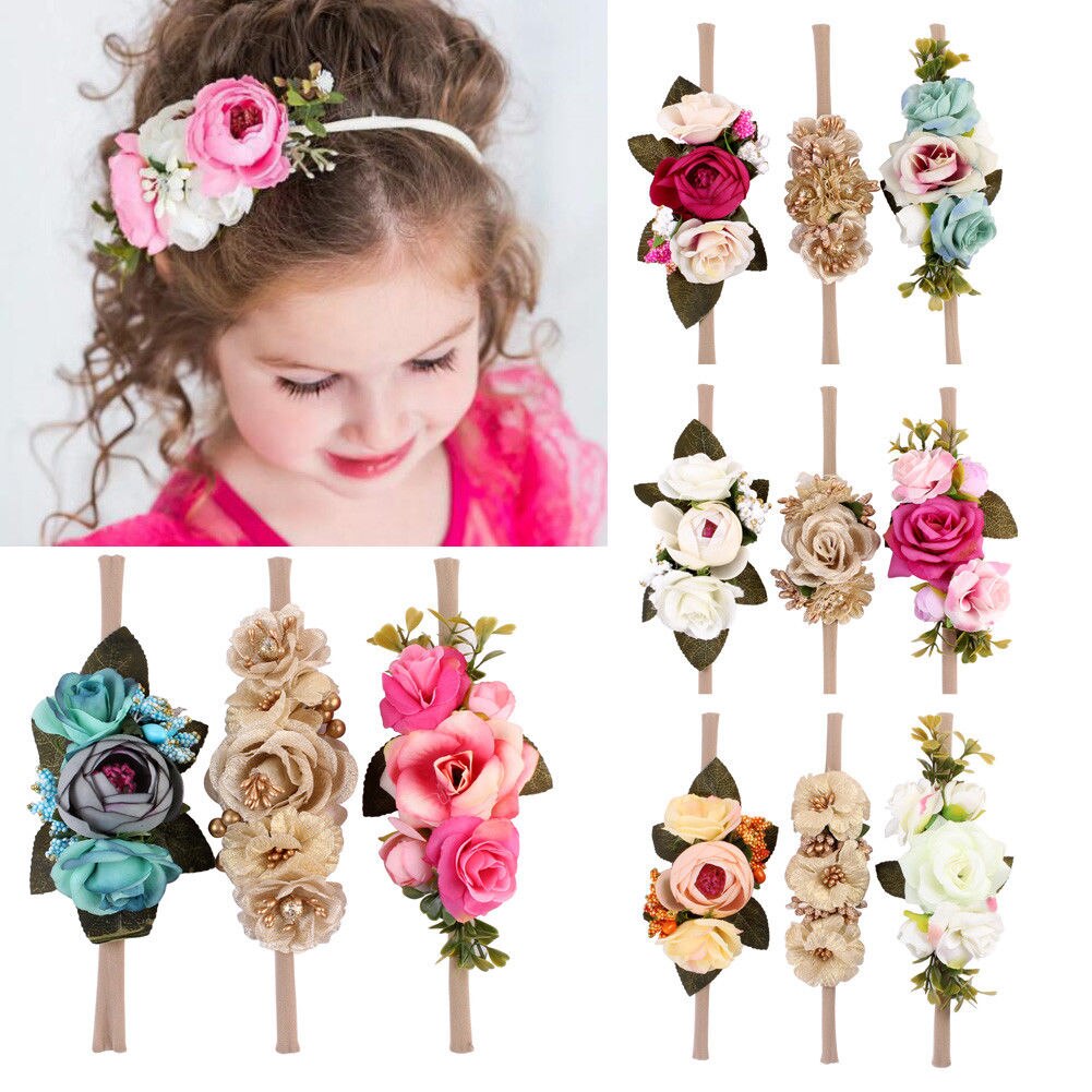 Brand 3Pcs/Packet Baby Girls Bowknot Head Bands Headband Hair Accessories Photo Props Imitation Flower Hairband