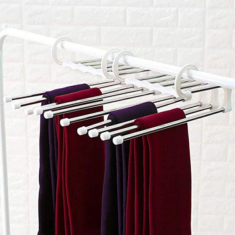 Stainless Steel Hangers Storage Tie Clips Multi-function 5 Layers Clothes Pants Rack Jeans Drying Rack Double Hooks Save Space