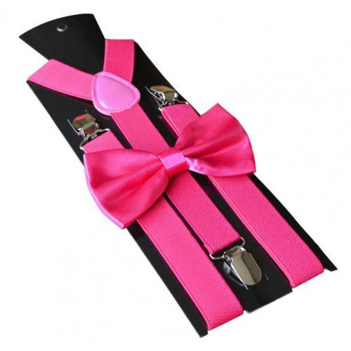 Bretelles robustes pour hommes, noir, 17 couleurs, 3 pinces solides, pantalon élastique réglable, bretelles, travail, fête: Fuchsia