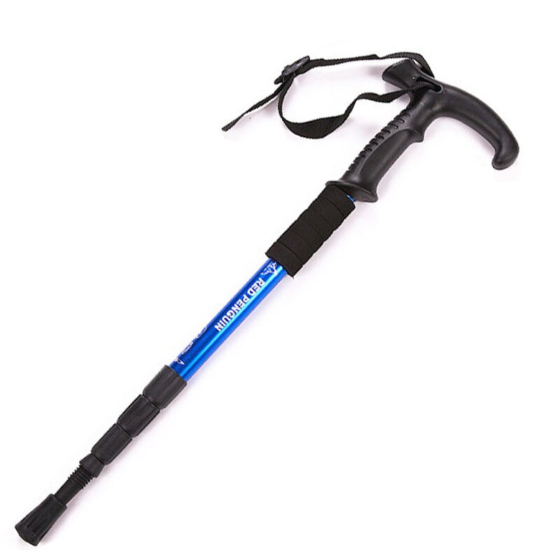 Alpenstock aluminum collapsible T-handle Nordic walking sticks for men and women multifunction alpenstock: Blue