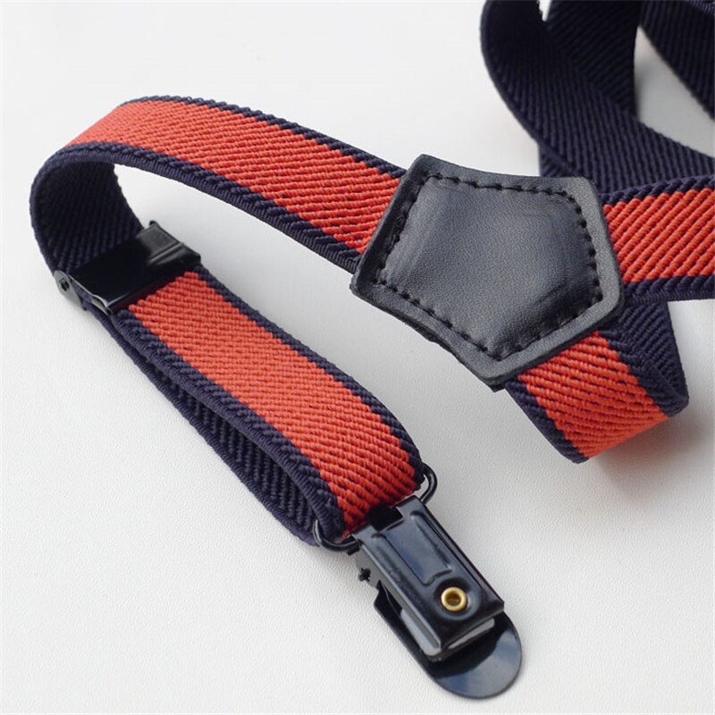 red stripe casual suspenders British men and women strap 3 clip suspenders decorative braces pants