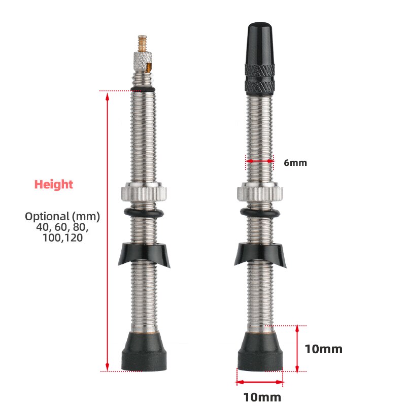 Deemount 2PCS Bicycle Tubeless Tire Presta Valve Brass Core Optional Brass Alloy Stem 40/60/80/100/120mm W/ Alloy Cap &amp; Tool