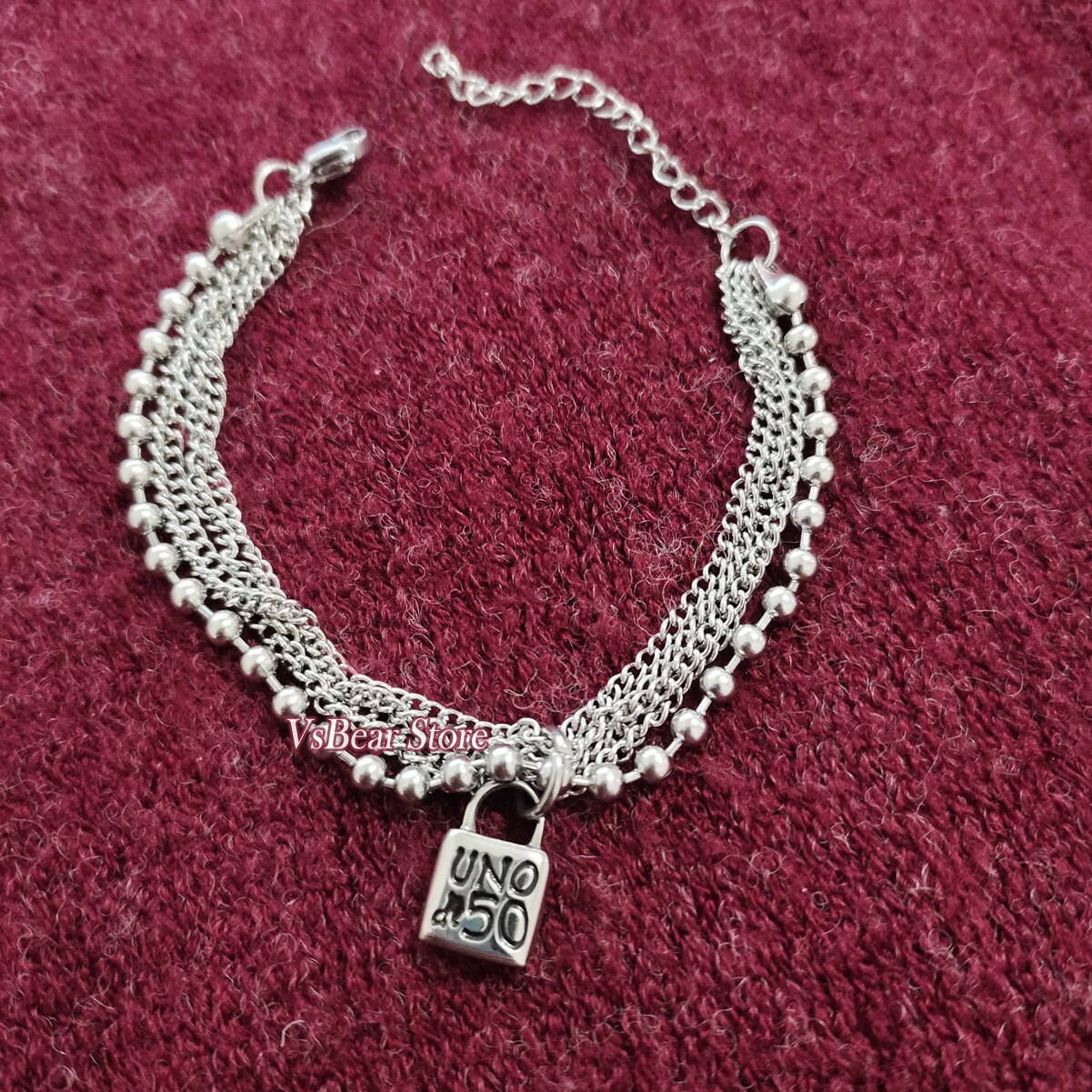 Edelstahl mehrschichtig Runde Perlen Verknüpfung Kette Armbinde Unode 50 sperren Anhänger Charme Armbinde Schmuck für Frauen