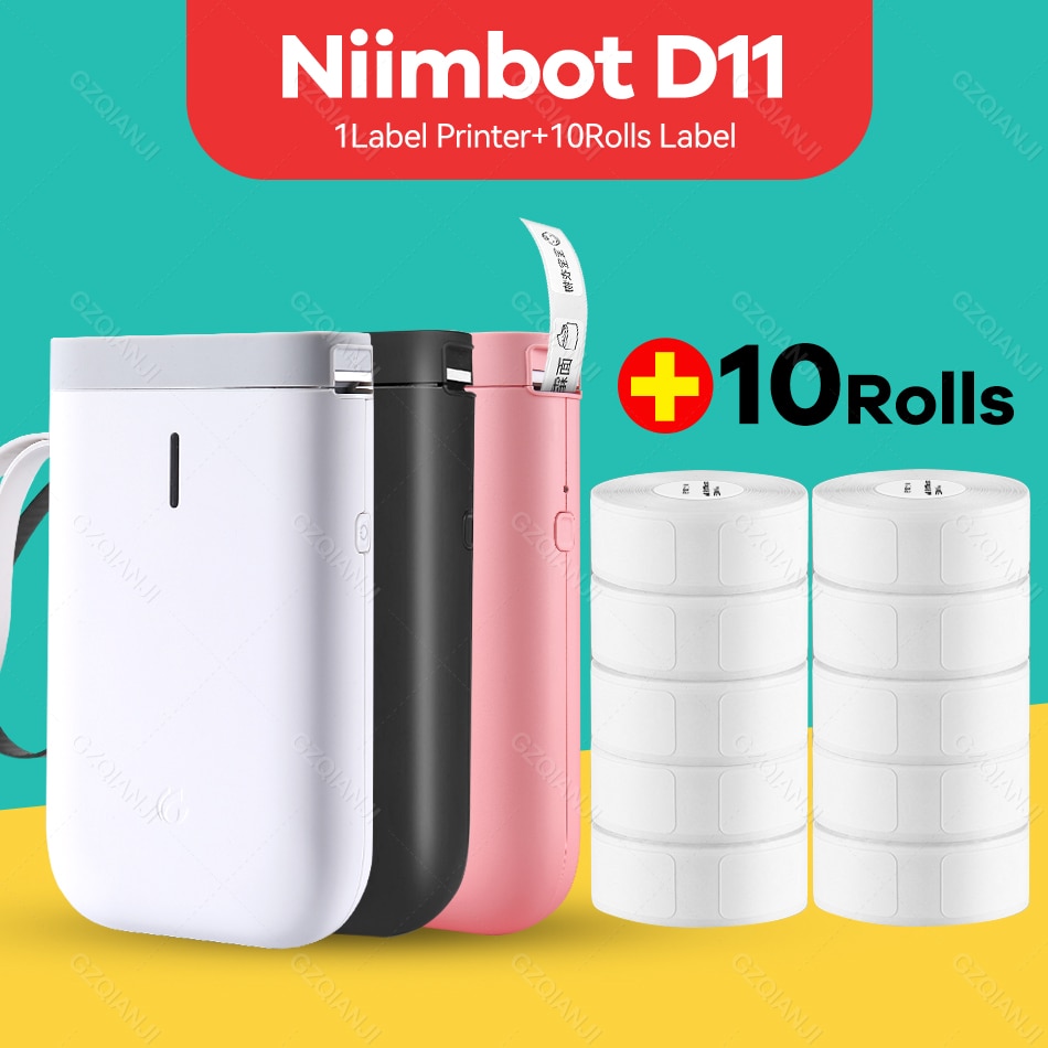 Niimbot D11 Label Printer Mini Wireless Sticker Printing Label Maker with 5 10 Roll White Paper Official Phone Price Tag Printer