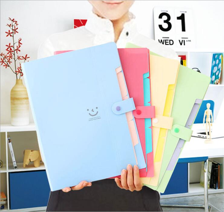 Document folder organizer expandable folders with 5 pockets A4 format snap closure plastic document bags