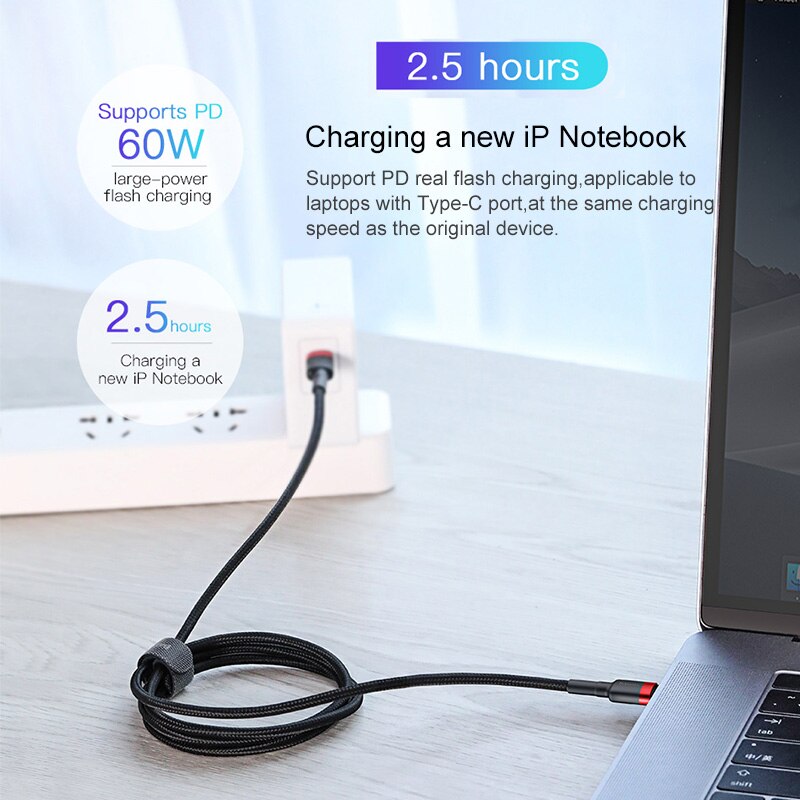 Baseus Usb Type C Naar USB-C Kabel Voor Samsung S9 S8 Note 9 Macbook Pro QC3.0 Quick Charge Kabel 60W Pd Snelle Oplaadsnoer